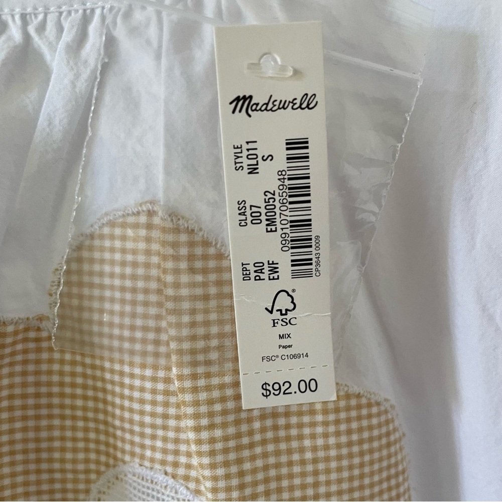NWT Madewell Poplin Gingham Embroidered Flower Puff Sleeve Cut Out Top in White - Picture 4 of 8